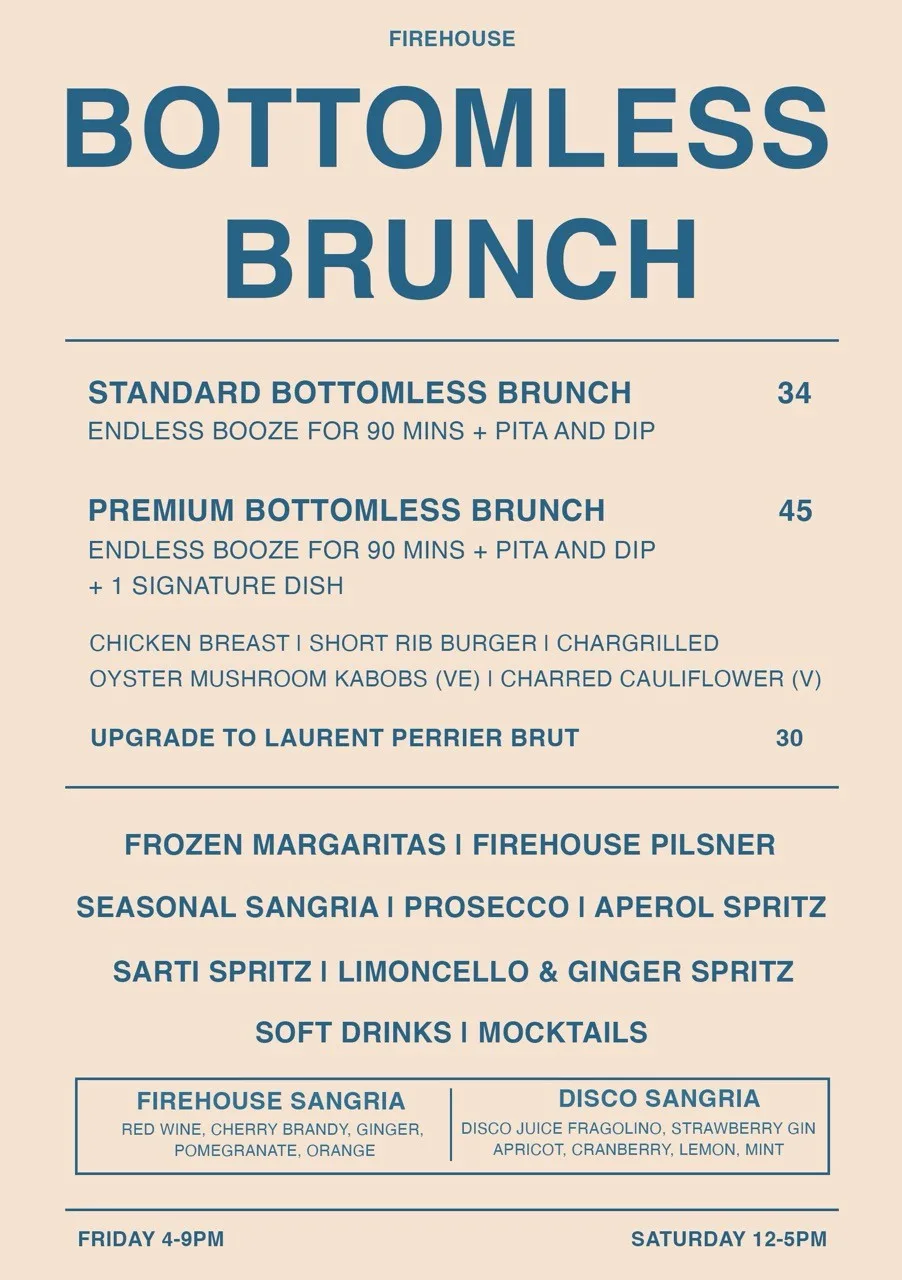 Firehouse Bottomless Brunch menu